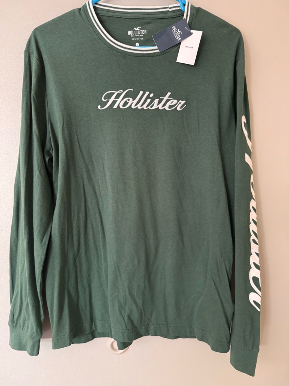 Hollister Dark Green Long Sleeve Tee with White Script